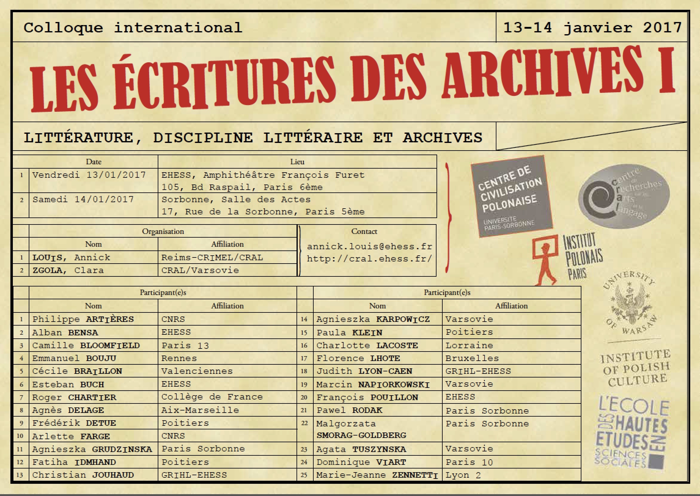 Actes du colloque  « Les écritures des archives : littérature, discipline littéraire et archives »